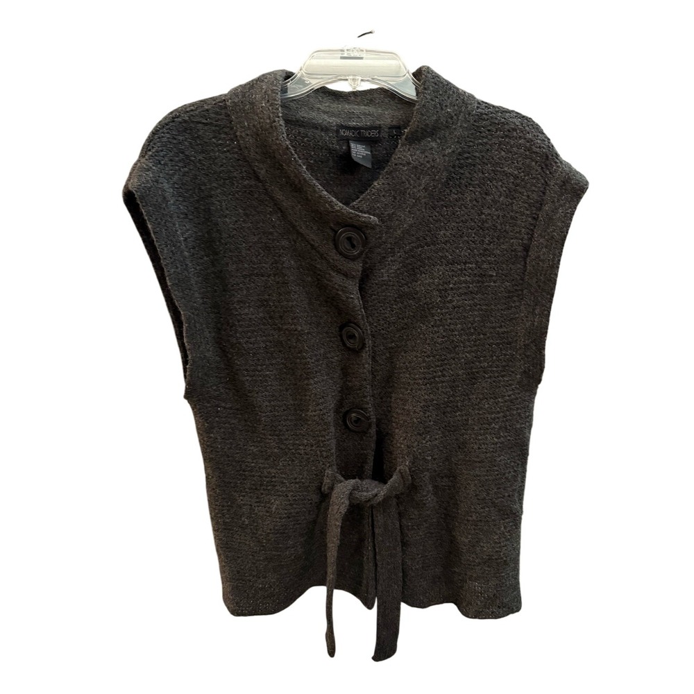 Nomadic Traders Charcoal Gray Sleeveless Button-Front Knit Vest with Tie